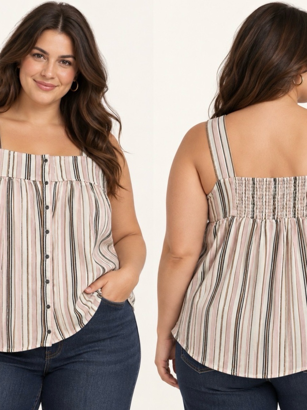 Old Navy Striped Square-Neck Tank Top in Blush, Cream, Black, Tan
